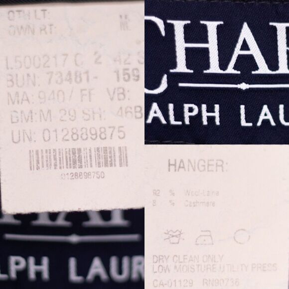 Men’s Chaps Ralph Lauren 3-Button Jacket Wool/Cashmere Coat Blazer 42S One Vent - Picture 9 of 12